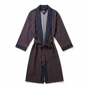 4/$20 Vintage Tommy Hilfiger Striped Paisley Cotton Robe L/XL Belted Lounge